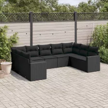   vidaXL 9 részes fekete polyrattan kerti ülőgarnitúra párnákkal