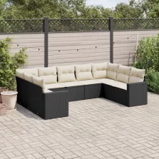   vidaXL 9 részes fekete polyrattan kerti ülőgarnitúra párnákkal