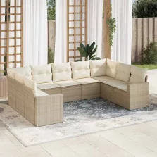   vidaXL 9 részes bézs polyrattan kerti ülőgarnitúra párnákkal
