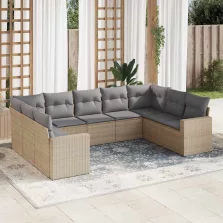   vidaXL 9 részes bézs polyrattan kerti ülőgarnitúra párnákkal