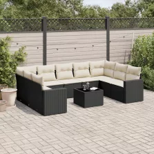   vidaXL 10 részes fekete polyrattan kerti ülőgarnitúra párnákkal