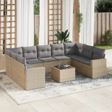   vidaXL 10 részes bézs polyrattan kerti ülőgarnitúra párnával