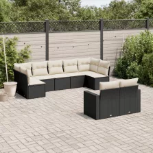   vidaXL 9 részes fekete polyrattan kerti ülőgarnitúra párnákkal