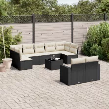   vidaXL 10 részes fekete polyrattan kerti ülőgarnitúra párnákkal