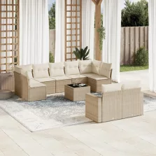   vidaXL 10 részes bézs polyrattan kerti ülőgarnitúra párnával