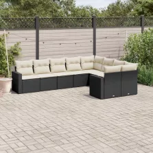   vidaXL 9 részes fekete polyrattan kerti ülőgarnitúra párnákkal
