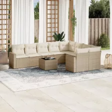   vidaXL 10 részes bézs polyrattan kerti ülőgarnitúra párnával
