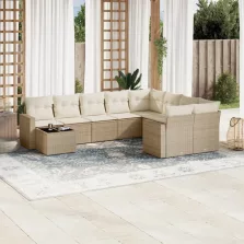   vidaXL 10 részes bézs polyrattan kerti ülőgarnitúra párnával
