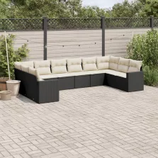   vidaXL 10 részes fekete polyrattan kerti ülőgarnitúra párnákkal