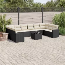   vidaXL 11 részes fekete polyrattan kerti ülőgarnitúra párnákkal