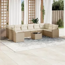   vidaXL 11 részes bézs polyrattan kerti ülőgarnitúra párnákkal