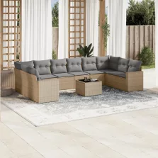   vidaXL 11 részes bézs polyrattan kerti ülőgarnitúra párnákkal