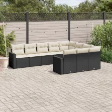   vidaXL 10 részes fekete polyrattan kerti ülőgarnitúra párnákkal