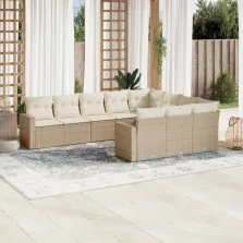   vidaXL 10 részes bézs polyrattan kerti ülőgarnitúra párnával