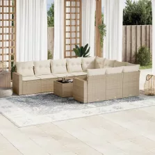   vidaXL 11 részes bézs polyrattan kerti ülőgarnitúra párnákkal