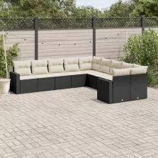   vidaXL 10 részes fekete polyrattan kerti ülőgarnitúra párnákkal