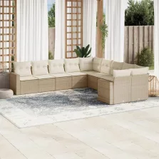   vidaXL 10 részes bézs polyrattan kerti ülőgarnitúra párnával