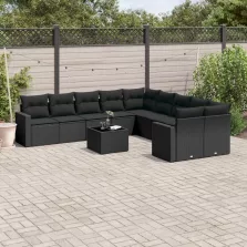   vidaXL 11 részes fekete polyrattan kerti ülőgarnitúra párnákkal