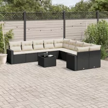  vidaXL 11 részes fekete polyrattan kerti ülőgarnitúra párnákkal