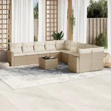   vidaXL 11 részes bézs polyrattan kerti ülőgarnitúra párnákkal