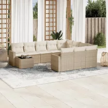   vidaXL 11 részes bézs polyrattan kerti ülőgarnitúra párnákkal