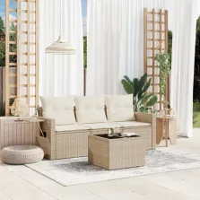   vidaXL 4 részes bézs polyrattan kerti ülőgarnitúra párnákkal