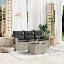   vidaXL 4 részes világosszürke polyrattan kerti ülőgarnitúra párnákkal