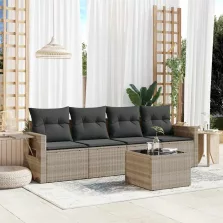   vidaXL 5 részes világosszürke polyrattan kerti ülőgarnitúra párnákkal