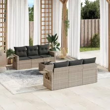   vidaXL 7 részes világosszürke polyrattan kerti ülőgarnitúra párnákkal