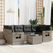   vidaXL 7 részes világosszürke polyrattan kerti ülőgarnitúra párnákkal