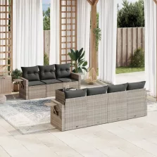   vidaXL 8 részes világosszürke polyrattan kerti ülőgarnitúra párnával