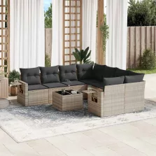  vidaXL 9 részes világosszürke polyrattan kerti ülőgarnitúra párnával
