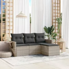   vidaXL 4 részes világosszürke polyrattan kerti ülőgarnitúra párnákkal