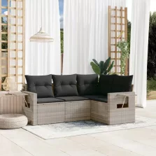   vidaXL 4 részes világosszürke polyrattan kerti ülőgarnitúra párnákkal