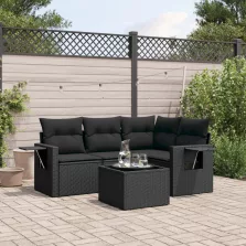   vidaXL 5 részes fekete polyrattan kerti kanapészett párnákkal