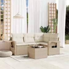   vidaXL 5 részes bézs polyrattan kerti ülőgarnitúra párnákkal