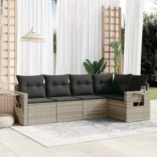   vidaXL 5 részes világosszürke polyrattan kerti ülőgarnitúra párnákkal