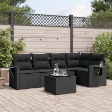   vidaXL 6 részes fekete polyrattan kerti ülőgarnitúra párnákkal
