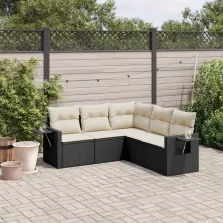   vidaXL 5 részes fekete polyrattan kerti kanapészett párnákkal