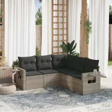   vidaXL 5 részes világosszürke polyrattan kerti ülőgarnitúra párnákkal