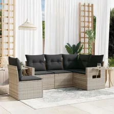   vidaXL 5 részes világosszürke polyrattan kerti ülőgarnitúra párnákkal