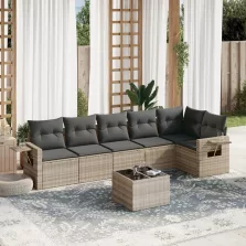   vidaXL 7 részes világosszürke polyrattan kerti ülőgarnitúra párnákkal