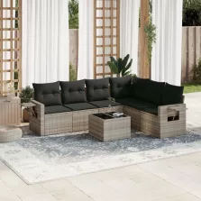   vidaXL 7 részes világosszürke polyrattan kerti ülőgarnitúra párnákkal