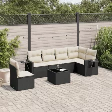   vidaXL 7 részes fekete polyrattan kerti ülőgarnitúra párnával