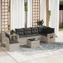   vidaXL 7 részes világosszürke polyrattan kerti ülőgarnitúra párnákkal