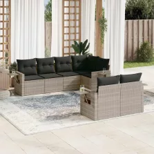   vidaXL 7 részes világosszürke polyrattan kerti ülőgarnitúra párnákkal