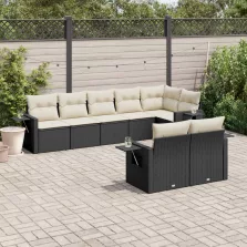   vidaXL 8 részes fekete polyrattan kerti ülőgarnitúra párnákkal