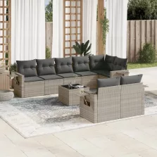   vidaXL 9 részes világosszürke polyrattan kerti ülőgarnitúra párnával