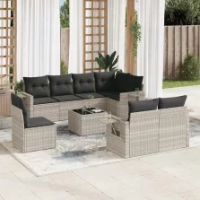   vidaXL 9 részes világosszürke polyrattan kerti ülőgarnitúra párnával