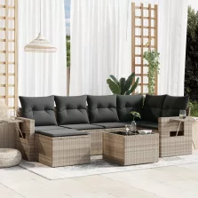   vidaXL 7 részes világosszürke polyrattan kerti ülőgarnitúra párnákkal
